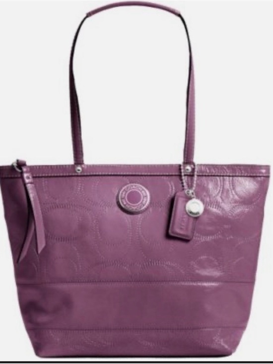 Coach Handbags - Coach Signature Stripe Stitched Patent Leather Tote (Style F19198) MSRP $328